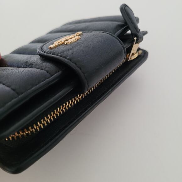 Coach Bifold Wallet Quilted Solid Black C3454 Geniue Leather Medium Logo Zip - Picture 9 of 11